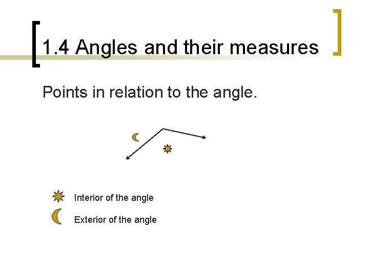 1. 4 Angles and their measures Points in relation to the angle. Interior of