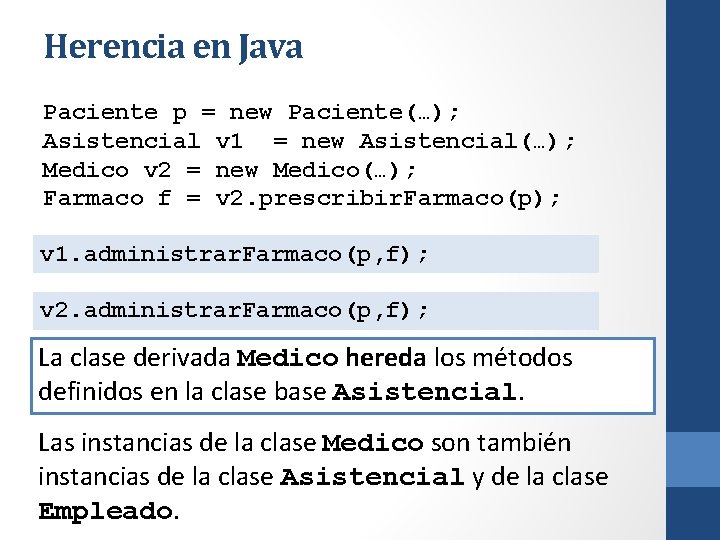 Herencia en Java Paciente p = new Paciente(…); Asistencial v 1 = new Asistencial(…);