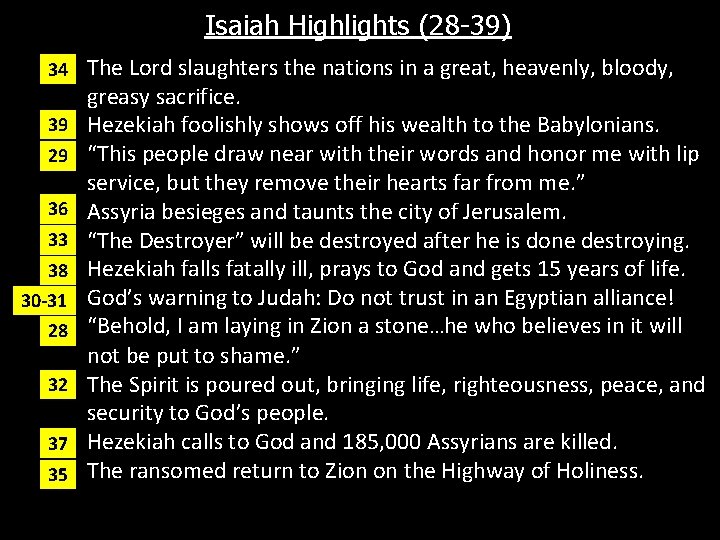 Isaiah Highlights (28 -39) q 34 39 q q 29 36 q 33 q
