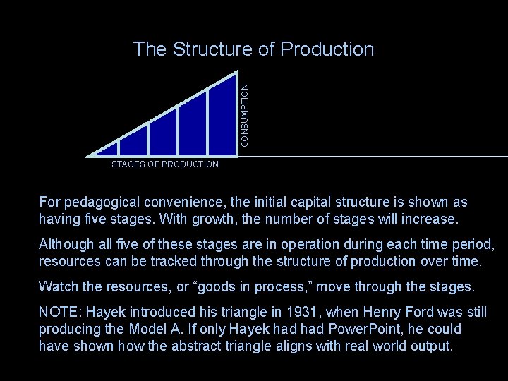 CONSUMPTION The Structure of Production STAGES OF PRODUCTION For pedagogical convenience, the initial capital