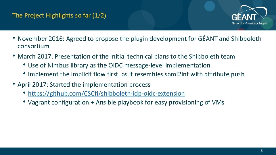 The Project Highlights so far (1/2) • November 2016: Agreed to propose the plugin