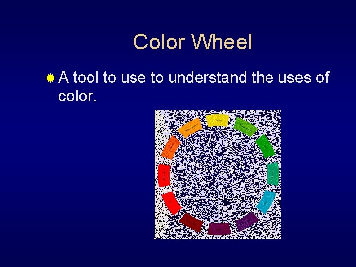 Color Wheel ®A tool to use to understand the uses of color. 