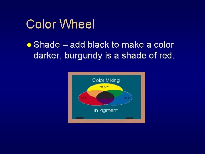 Color Wheel ® Shade – add black to make a color darker, burgundy is