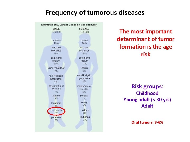 Frequency of tumorous diseases The most important determinant of tumor formation is the age