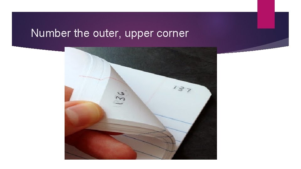 Number the outer, upper corner 