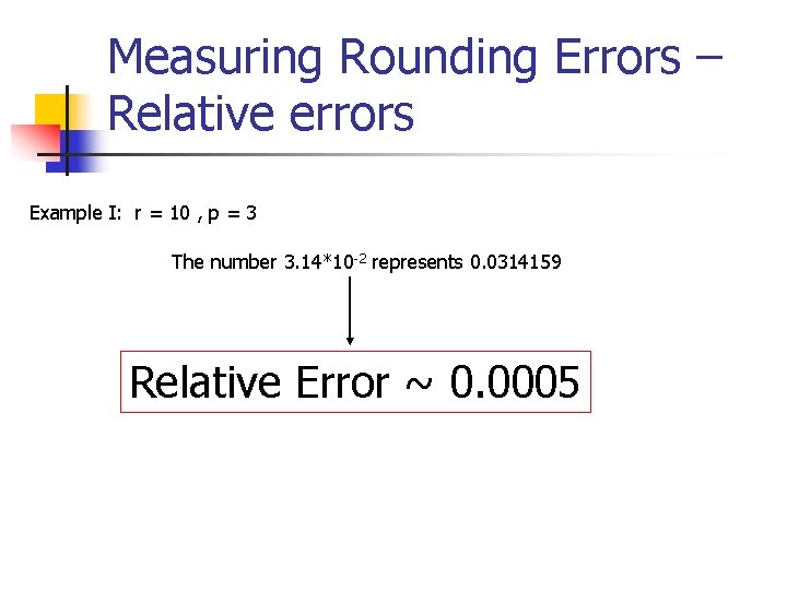 Measuring Rounding Errors – Relative errors Example I: r = 10 , p =