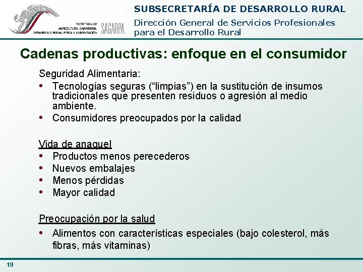 SUBSECRETARÍA DE DESARROLLO RURAL Dirección General de Servicios Profesionales para el Desarrollo Rural Cadenas