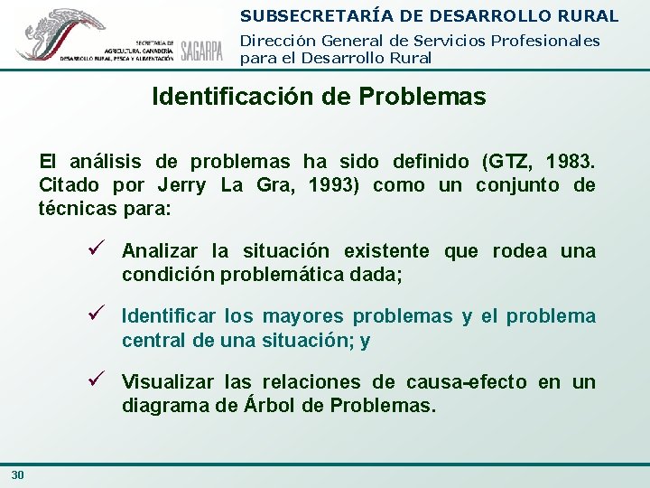 SUBSECRETARÍA DE DESARROLLO RURAL Dirección General de Servicios Profesionales para el Desarrollo Rural Identificación