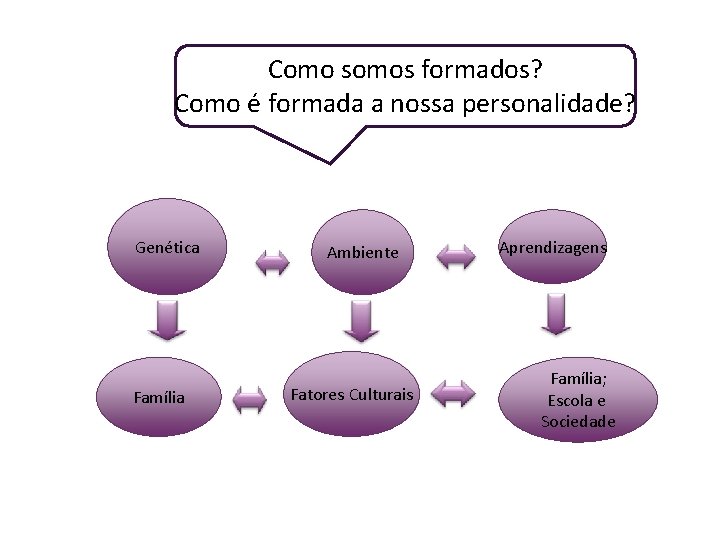 Como somos formados? Como é formada a nossa personalidade? Genética Família Ambiente Fatores Culturais