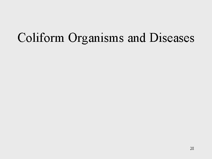 Coliform Organisms and Diseases 28 