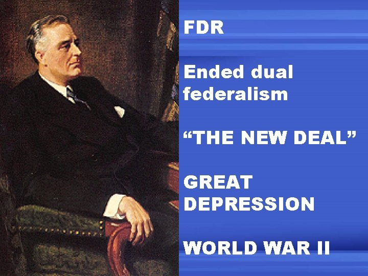 FDR Ended dual federalism “THE NEW DEAL” GREAT DEPRESSION WORLD WAR II 