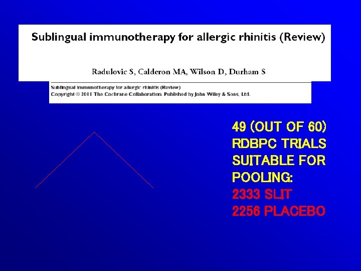 49 (OUT OF 60) RDBPC TRIALS SUITABLE FOR POOLING: 2333 SLIT 2256 PLACEBO 