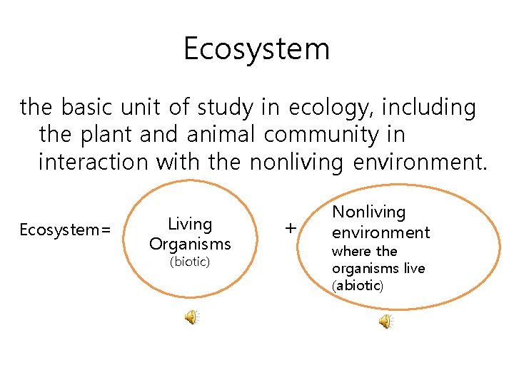 Ecosystem the basic unit of study in ecology, including the plant and animal community