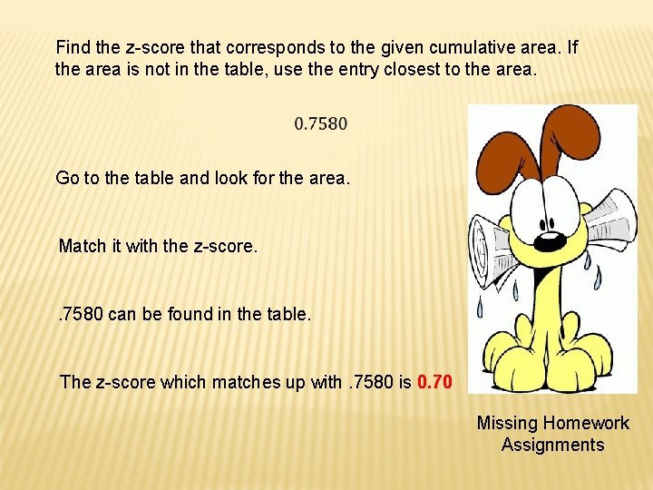 Find the z-score that corresponds to the given cumulative area. If the area is