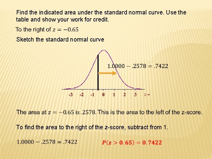 Find the indicated area under the standard normal curve. Use the table and show