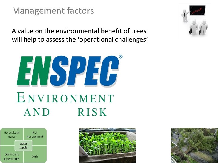 Management factors A value on the environmental benefit of trees will help to assess