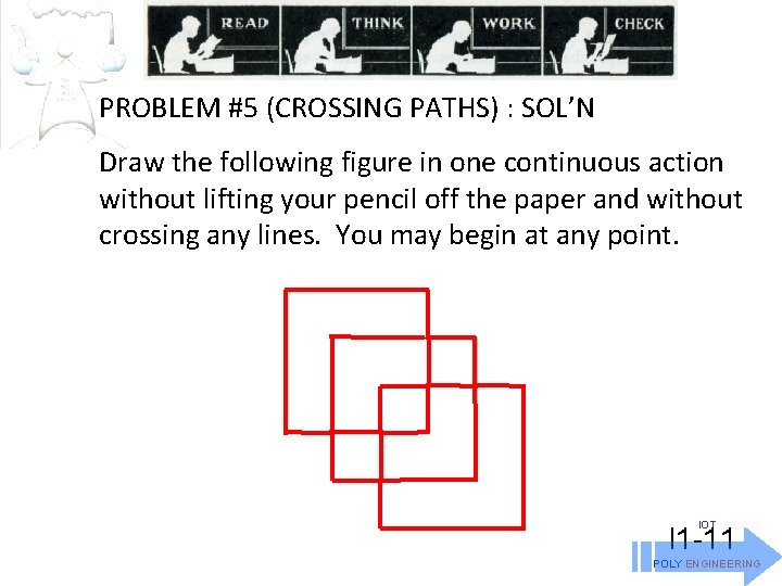 PROBLEM #5 (CROSSING PATHS) : SOL’N Draw the following figure in one continuous action