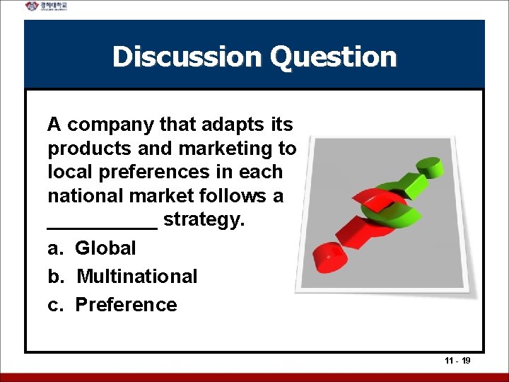 Discussion Question A company that adapts its products and marketing to local preferences in