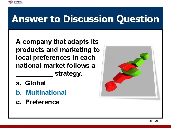 Answer to Discussion Question A company that adapts its products and marketing to local
