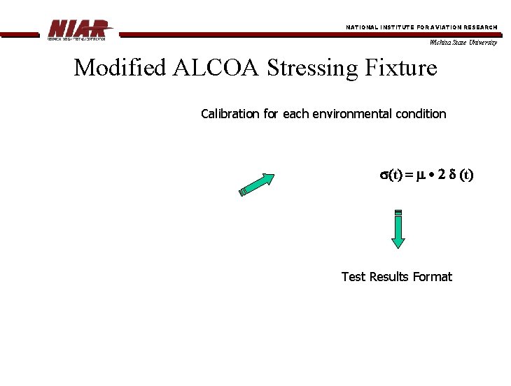 NATIONAL INSTITUTE FOR AVIATION RESEARCH Wichita State University Modified ALCOA Stressing Fixture Calibration for