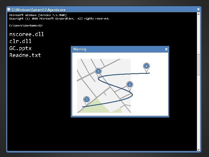 C: WindowsSystem 32Agenda. exe Microsoft Windows [Version 7. 1. 7000] Copyright (c) 2008 Microsoft