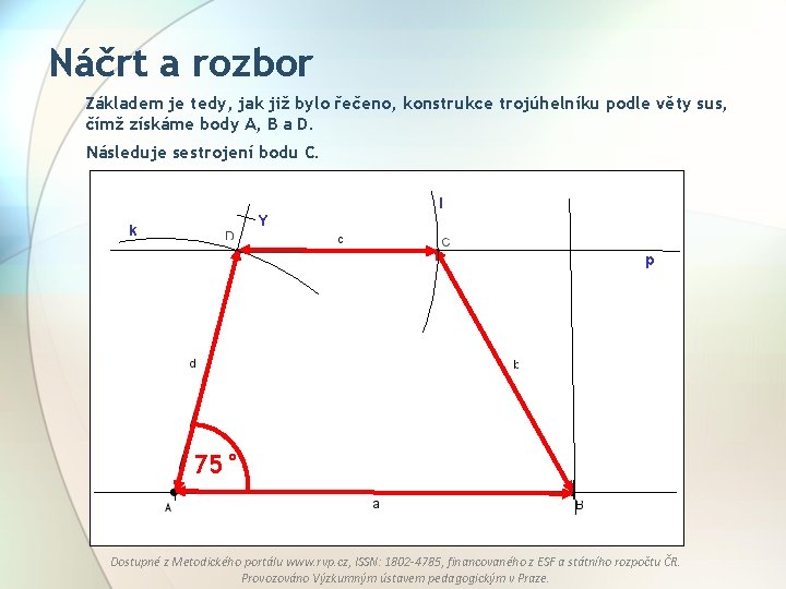 Náčrt a rozbor Základem je tedy, jak již bylo řečeno, konstrukce trojúhelníku podle věty