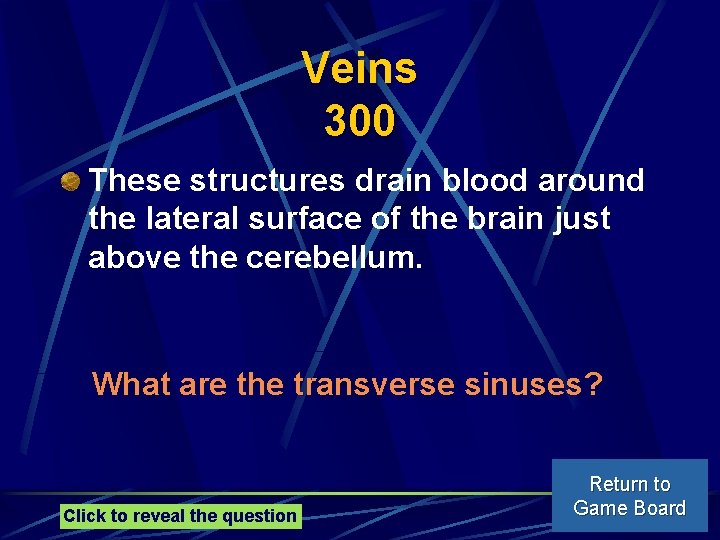 Veins 300 These structures drain blood around the lateral surface of the brain just