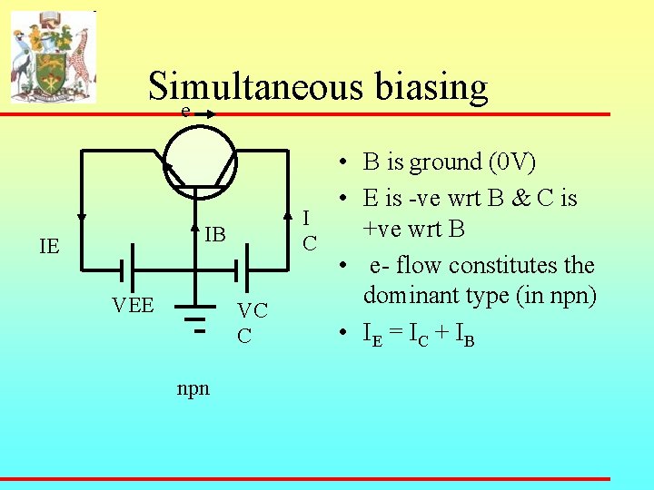 Simultaneous biasing e IB IE VEE VC C npn • B is ground (0