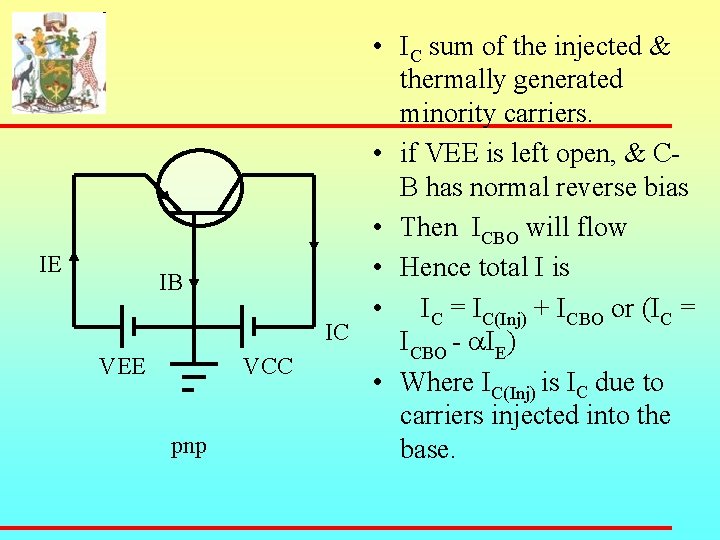 IE IB VEE VCC pnp • IC sum of the injected & thermally generated