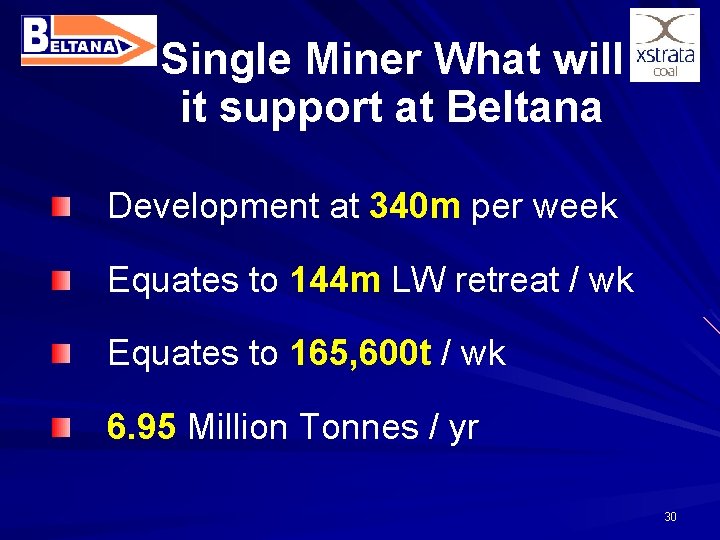 Single Miner What will it support at Beltana Development at 340 m per week