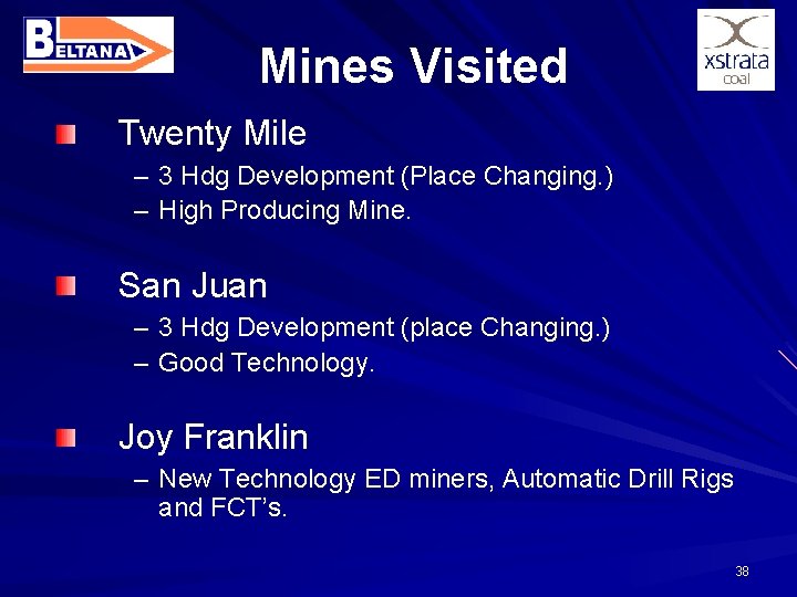 Mines Visited Twenty Mile – 3 Hdg Development (Place Changing. ) – High Producing