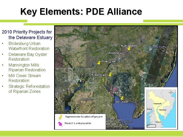 Key Elements: PDE Alliance 2010 Priority Projects for the Delaware Estuary • • •