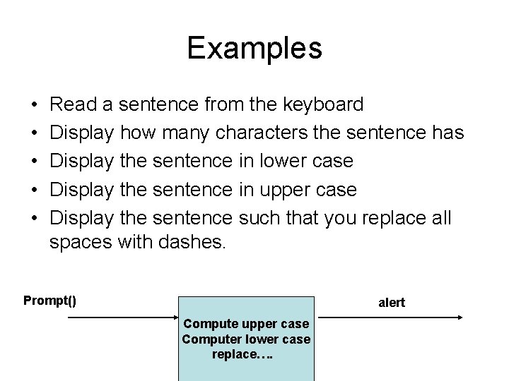 Examples • • • Read a sentence from the keyboard Display how many characters