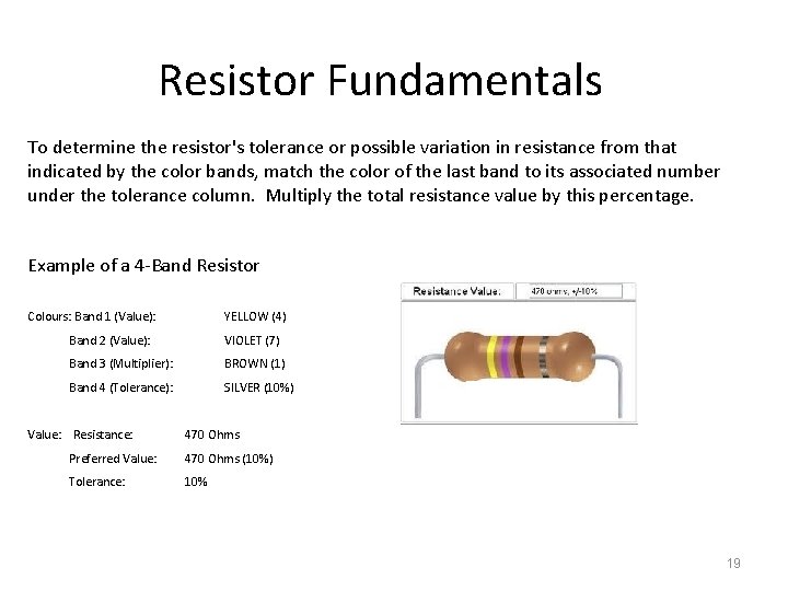 Resistor Fundamentals To determine the resistor's tolerance or possible variation in resistance from that