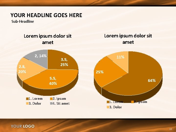 YOUR HEADLINE GOES HERE Sub-Headline Lorem ipsum dolor sit amet 2, 14% 11% 3.