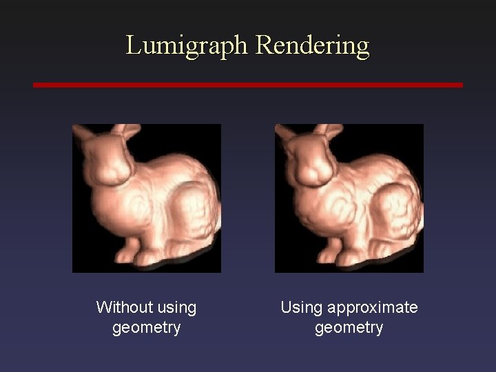 Lumigraph Rendering Without using geometry Using approximate geometry 