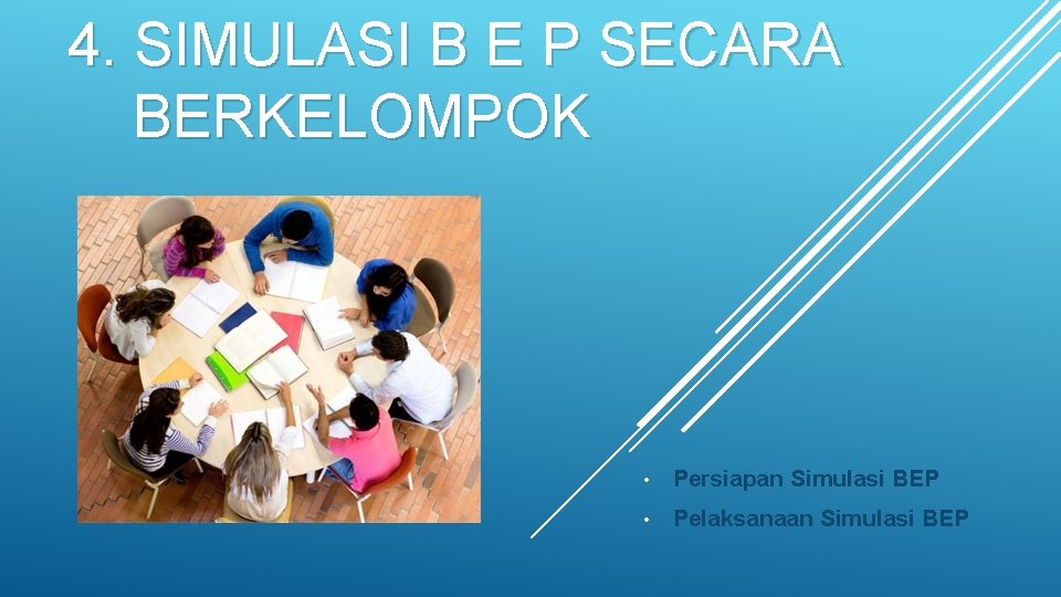 4. SIMULASI B E P SECARA BERKELOMPOK • Persiapan Simulasi BEP • Pelaksanaan Simulasi