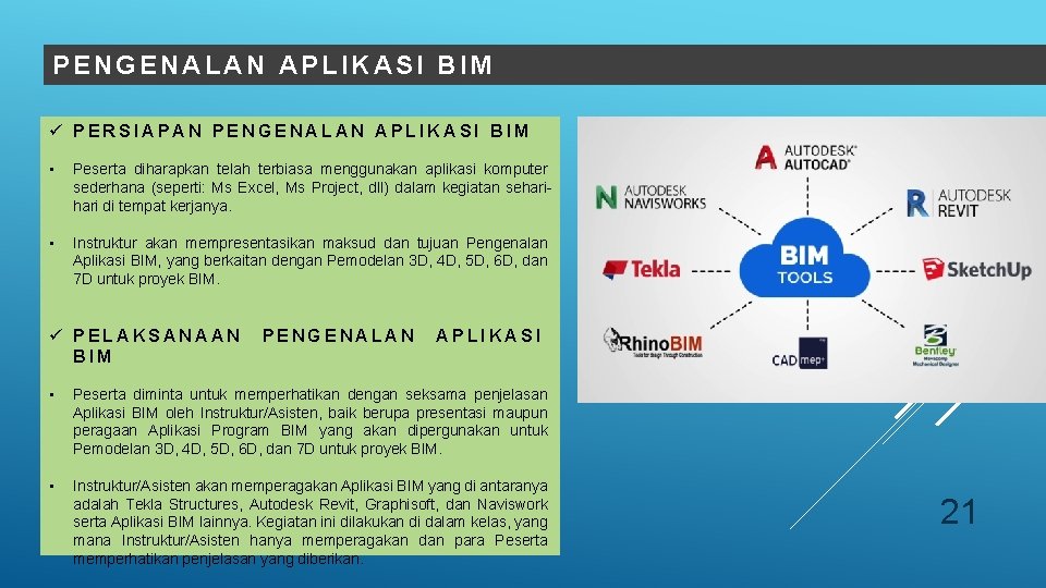PENGENALAN APLIKASI BIM ü PERSIAPAN PENGENALAN APLIKASI BIM • • Peserta diharapkan telah terbiasa