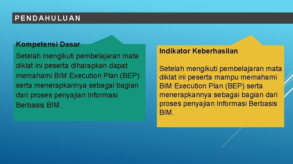 PENDAHULUAN Kompetensi Dasar Setelah mengikuti pembelajaran mata diklat ini peserta diharapkan dapat memahami BIM