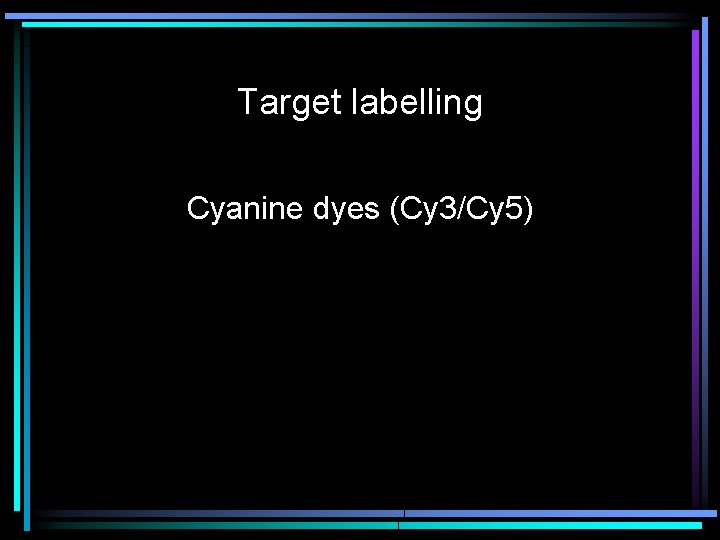 Target labelling Cyanine dyes (Cy 3/Cy 5) 