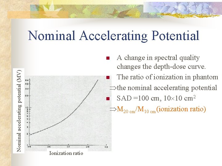 Nominal Accelerating Potential A change in spectral quality changes the depth-dose curve. n The Nominal Accelerating Potential A change in spectral quality changes the depth-dose curve. n The