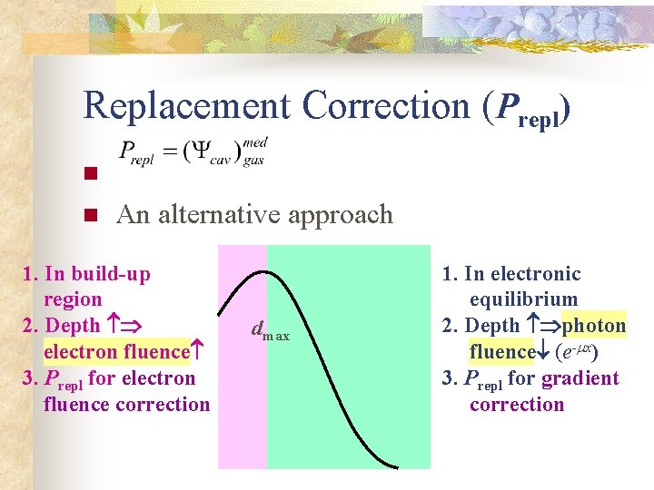 Replacement Correction (Prepl) n n An alternative approach 1. In build-up region 2. Depth Replacement Correction (Prepl) n n An alternative approach 1. In build-up region 2. Depth