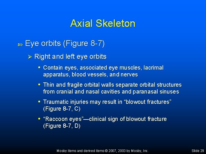 Axial Skeleton Eye orbits (Figure 8 -7) Ø Right and left eye orbits •