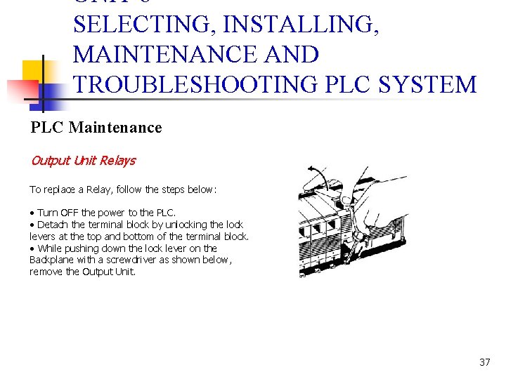 UNIT 6 SELECTING, INSTALLING, MAINTENANCE AND TROUBLESHOOTING PLC SYSTEM PLC Maintenance Output Unit Relays