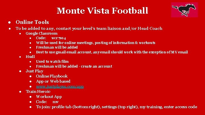 Monte Vista Football ● Online Tools ● To be added to any, contact your