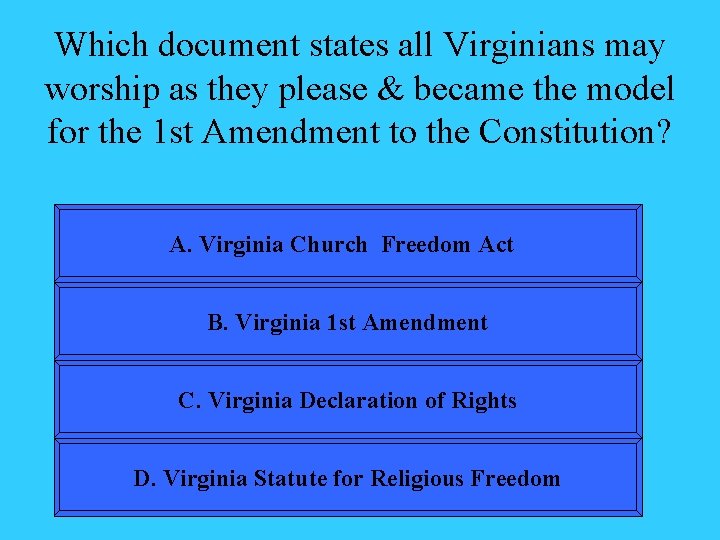 Which document states all Virginians may worship as they please & became the model