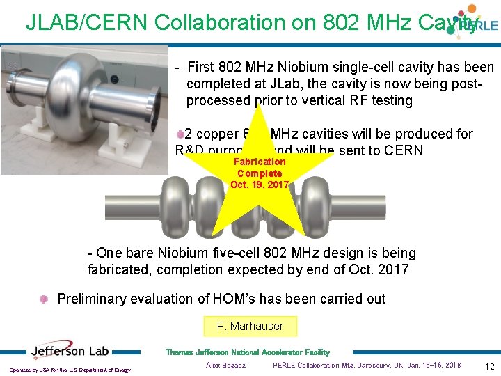 JLAB/CERN Collaboration on 802 MHz Cavity - First 802 MHz Niobium single-cell cavity has