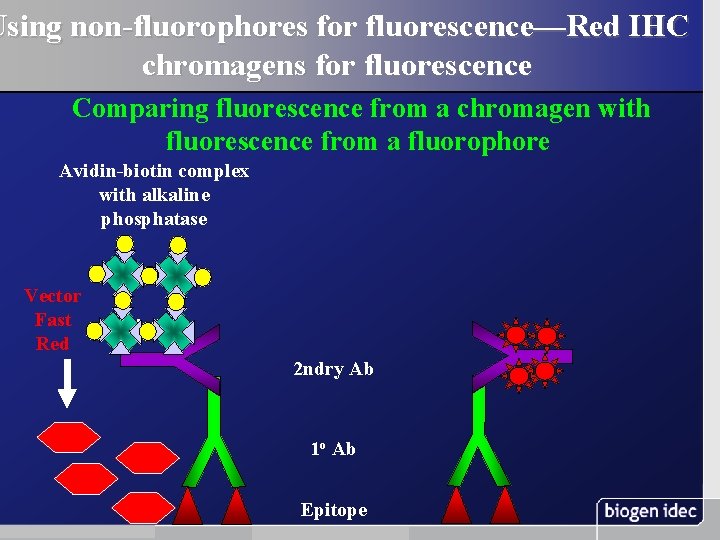 Using non-fluorophores for fluorescence—Red IHC chromagens for fluorescence Comparing fluorescence from a chromagen with