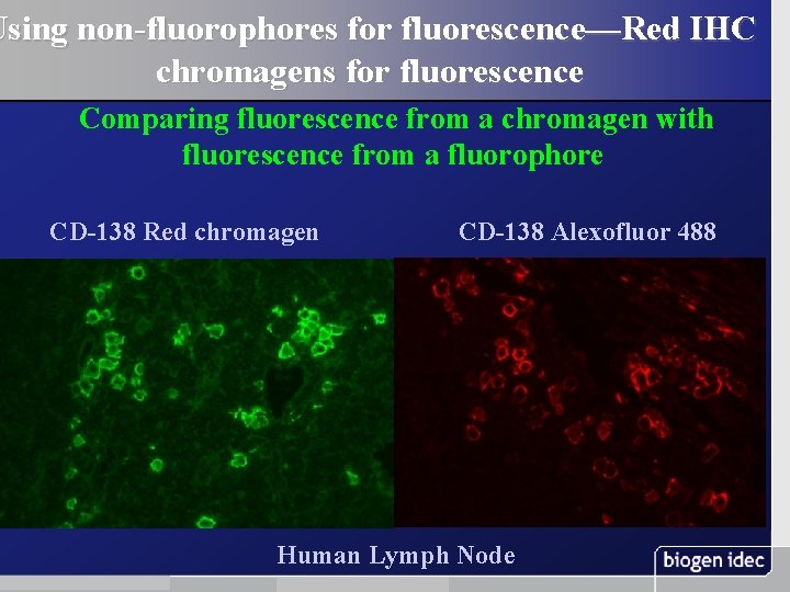 Using non-fluorophores for fluorescence—Red IHC chromagens for fluorescence Comparing fluorescence from a chromagen with