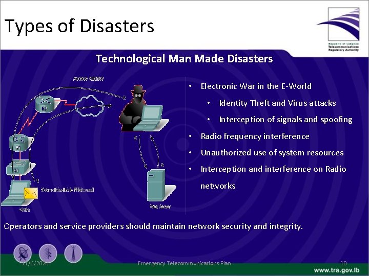 Types of Disasters Technological Man Made Disasters • Electronic War in the E‐World •
